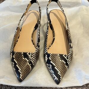 Everlane Black and Brown Snakeskin Slingback Heels